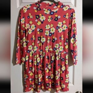Talbots Kids Dress M Pink Floral Print Mock Neck Long Sleeve 100% Cotton Retro